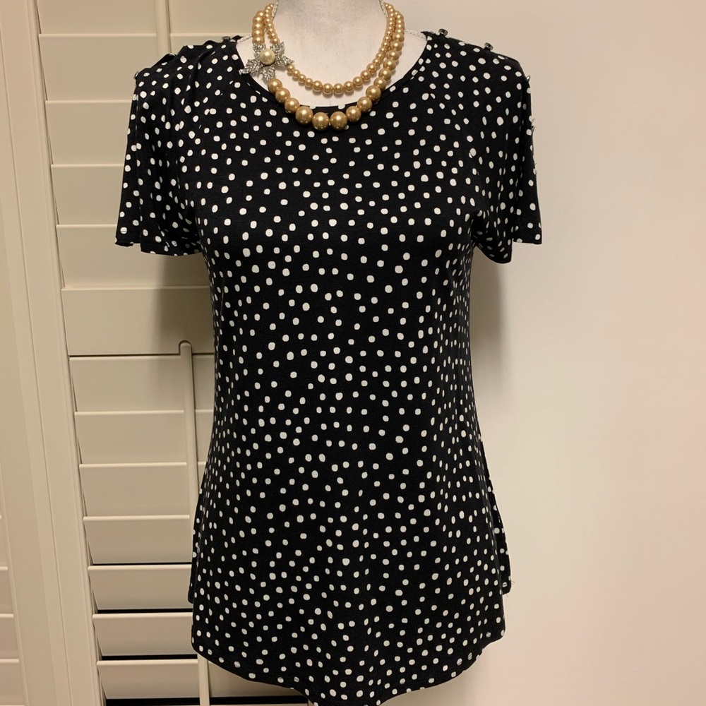 Cable & Gauge Black with White Polkadots Top